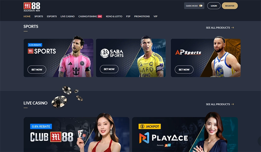 M88 online bookmaker offering premium sports betting and live casino experiences