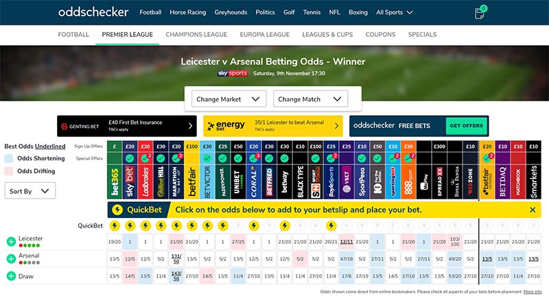 OddsChecker - A reputable bookmaker comparison site