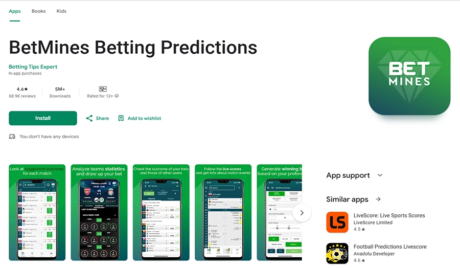 BetMines football betting app showing community leaderboard and pre-match statistics for sportsbook users