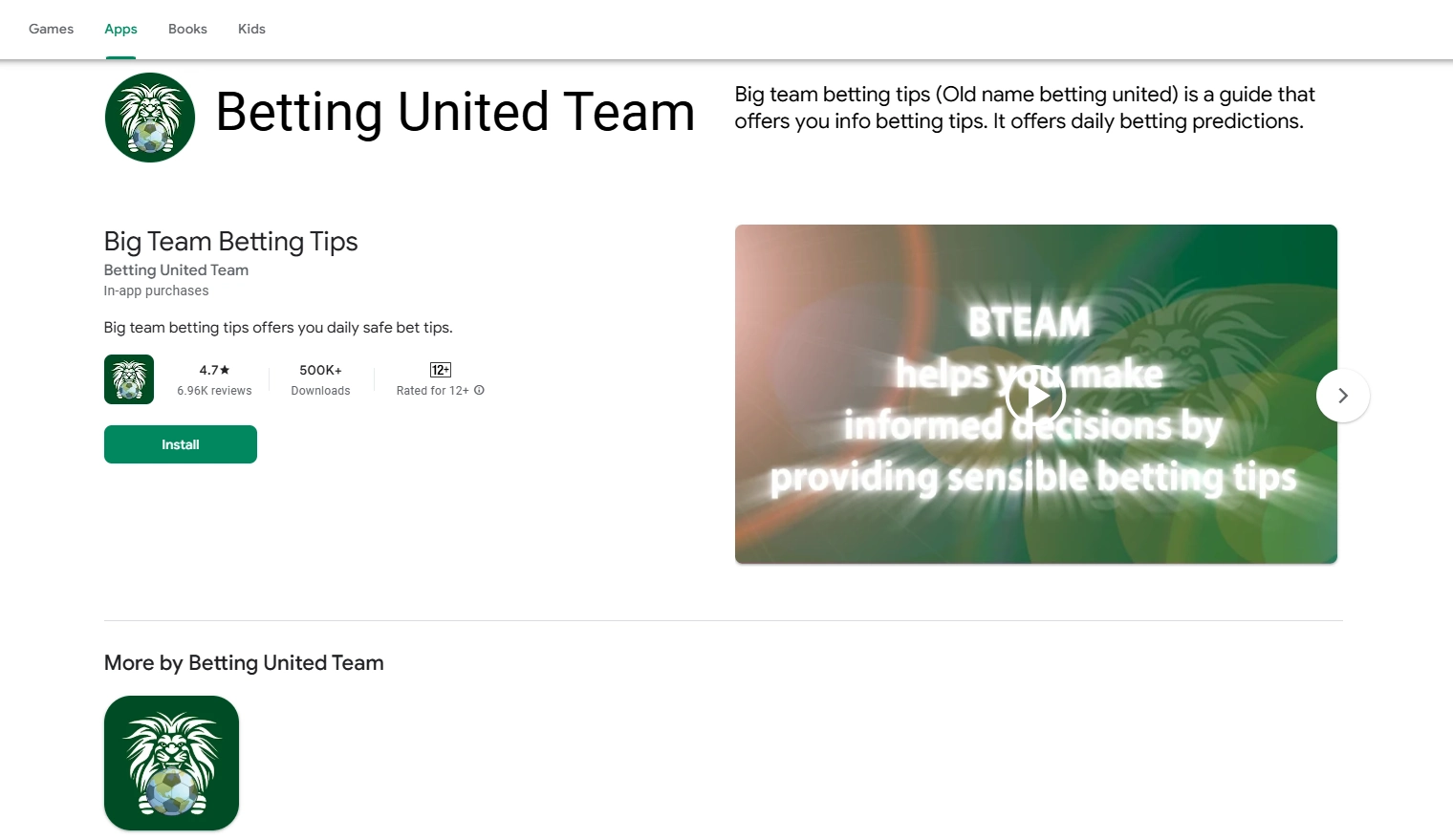 Betting United app displaying football odds and betting tips with user-friendly sportsbook interface