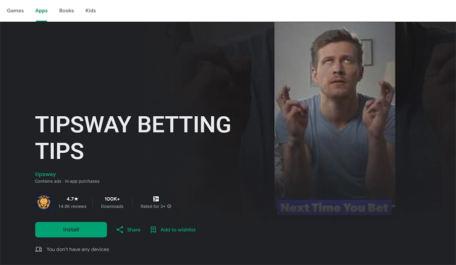 Tipsway app showing daily football and multi-sport betting tips with low-risk sportsbook odds