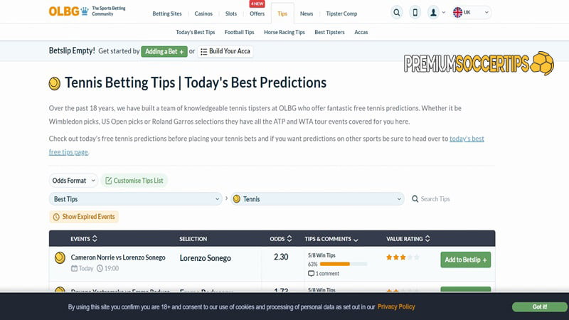 Best tennis prediction site in the world: OLBG (Online Betting Guide)