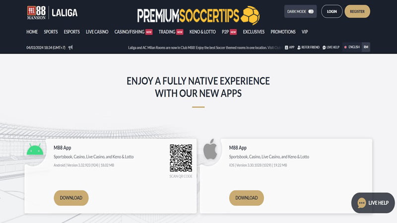 Best football betting apps: M88