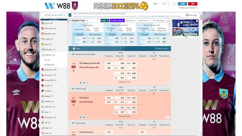 Volleyball betting sites: W88