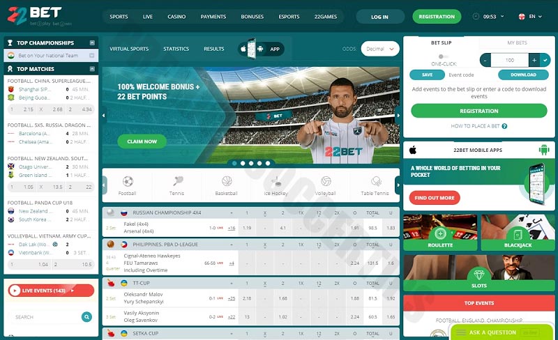 22bet - Slovakia betting sites