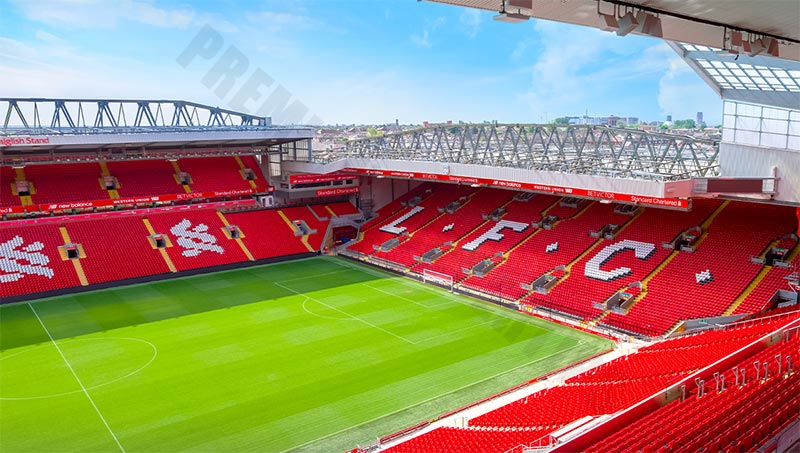 Anfield Stadium, founded in 1884, is the home of Liverpool FC with a capacity of 53,394