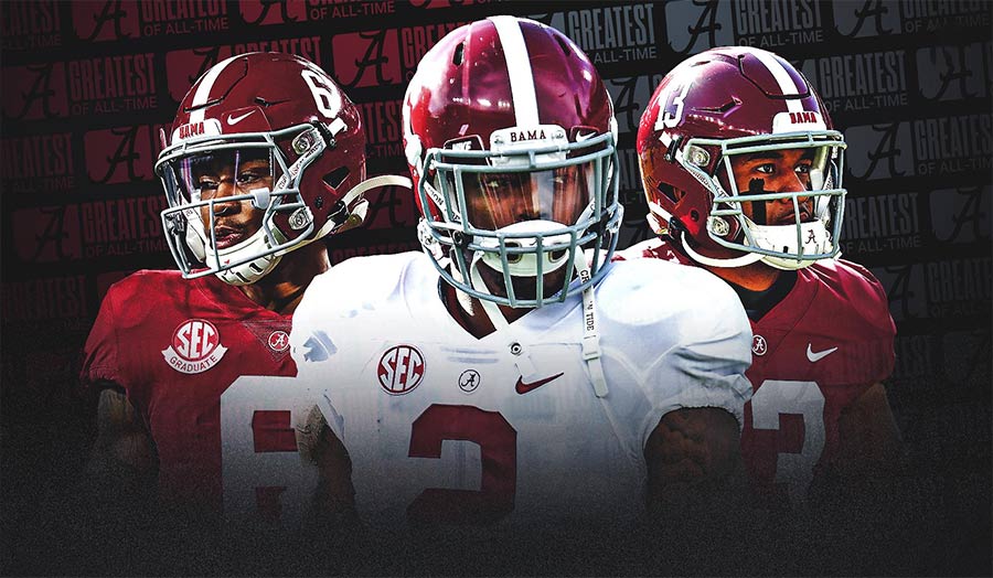 Best Alabama football players of all time collage featuring past and modern stars