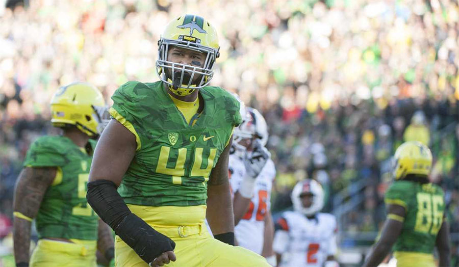 Portrait of DeForest Buckner in Oregon Ducks uniform