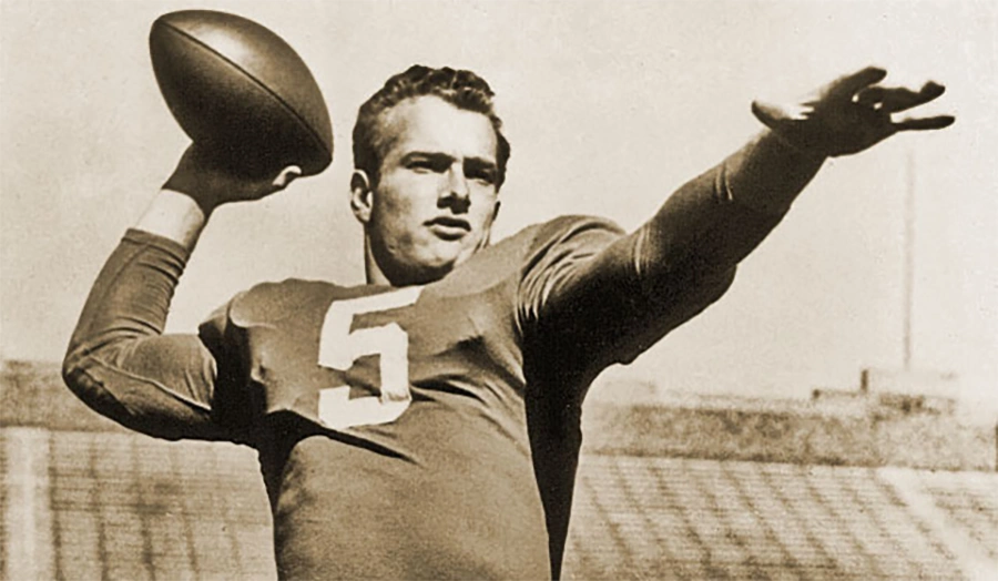 Paul Hornung running and passing for Notre Dame during the 1950s