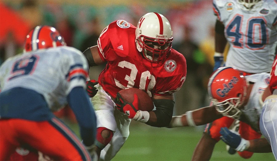Ahman Green running with the ball for Nebraska